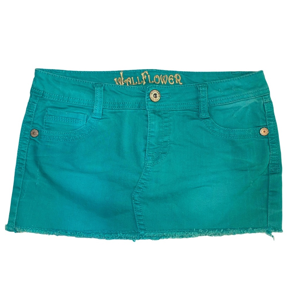 5/$25 | WALLFLOWER Teal Cut Off Denim Mini Skirt